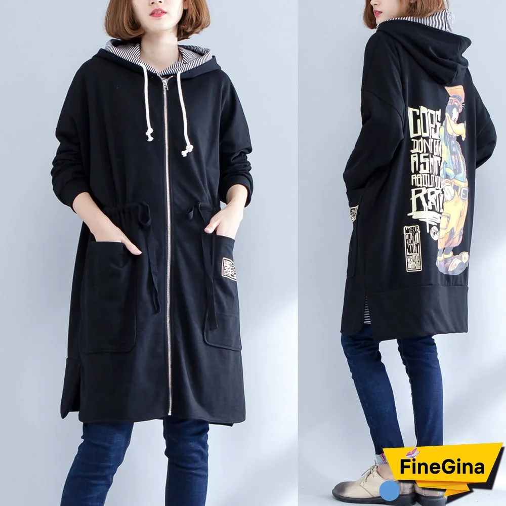 winter prints cotton sport cardigans oversize casual side open coat
