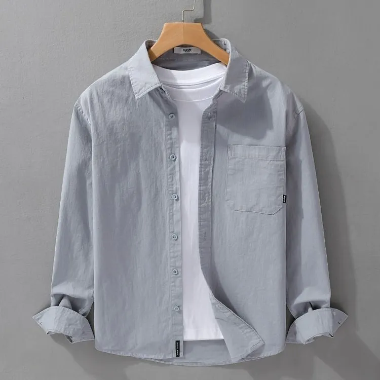 2025 Autumn/Winter Japanese Style Solid Color Simple Long-Sleeved Men's Shirt Jacket