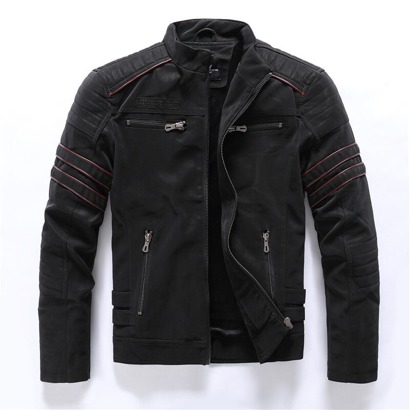 men's Winter Thick Motorcycle Pu Leather Jacket Vintage Fleece Warm Multi-pocket Faux Leather Jackets Male Autumn Outwear Caots