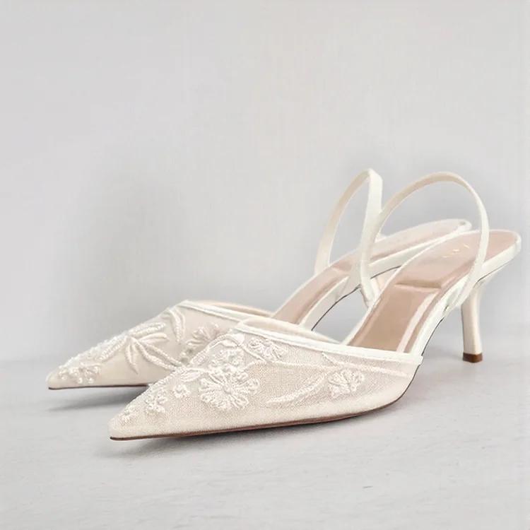 Elegant Embroidered Slingback Heels for Women