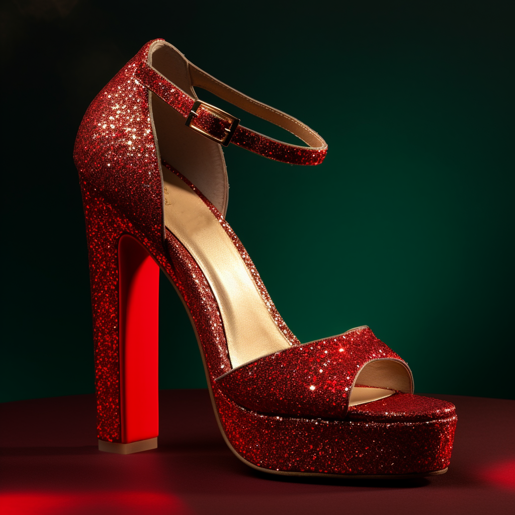 Glitter Red Opened Toe Ankle Strappy Platform Sandals With Chunky Heels