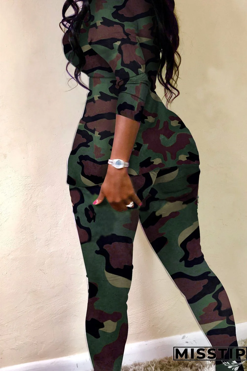 Colour Fashion Casual Print Cardigan Pants Turndown Collar Long Sleeve Two Pieces