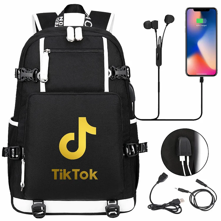 Mayoulove Tik Tok #6 USB Charging Backpack School NoteBook Laptop Travel Bags-Mayoulove