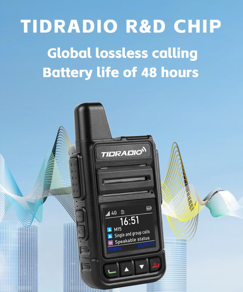 Product Introduction of TIDRADIO TD-M15 Global POC Radio with 1 Year SIM Card Walkie Talkie Long Range 4G Network 2 Way Radio 5000 KM for Hiking and Camping 3000mAh Battery Clear Audio 4G Signal 19