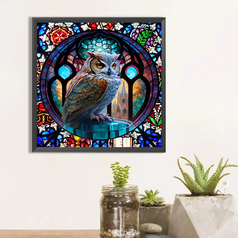 Diamond Painting - Full Round Drill - Stained Glass Owl(30*30cm)