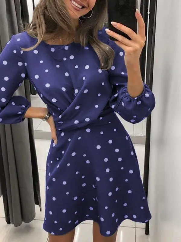 Women's Crewneck Polka Dot Formal Dress