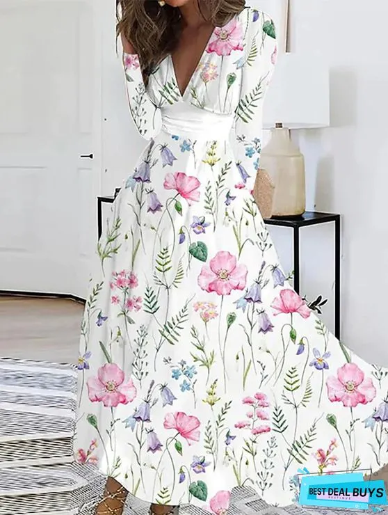 Women's Shift Dress Short Maxi Dress Short Sleeve Floral Print Summer Fall V Neck Casual Geometric Printed Dress