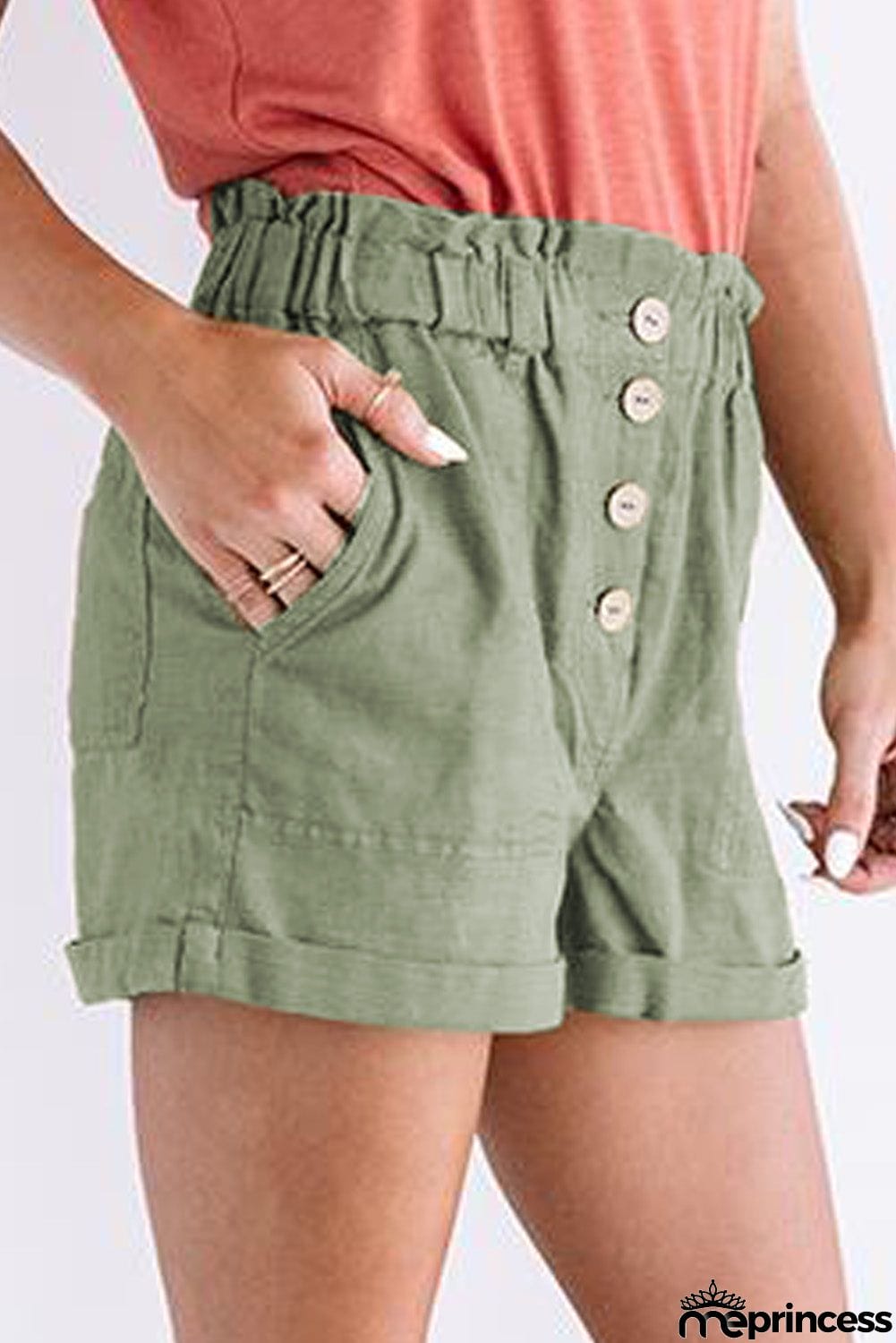 Khaki Cuffed High Waist Shorts