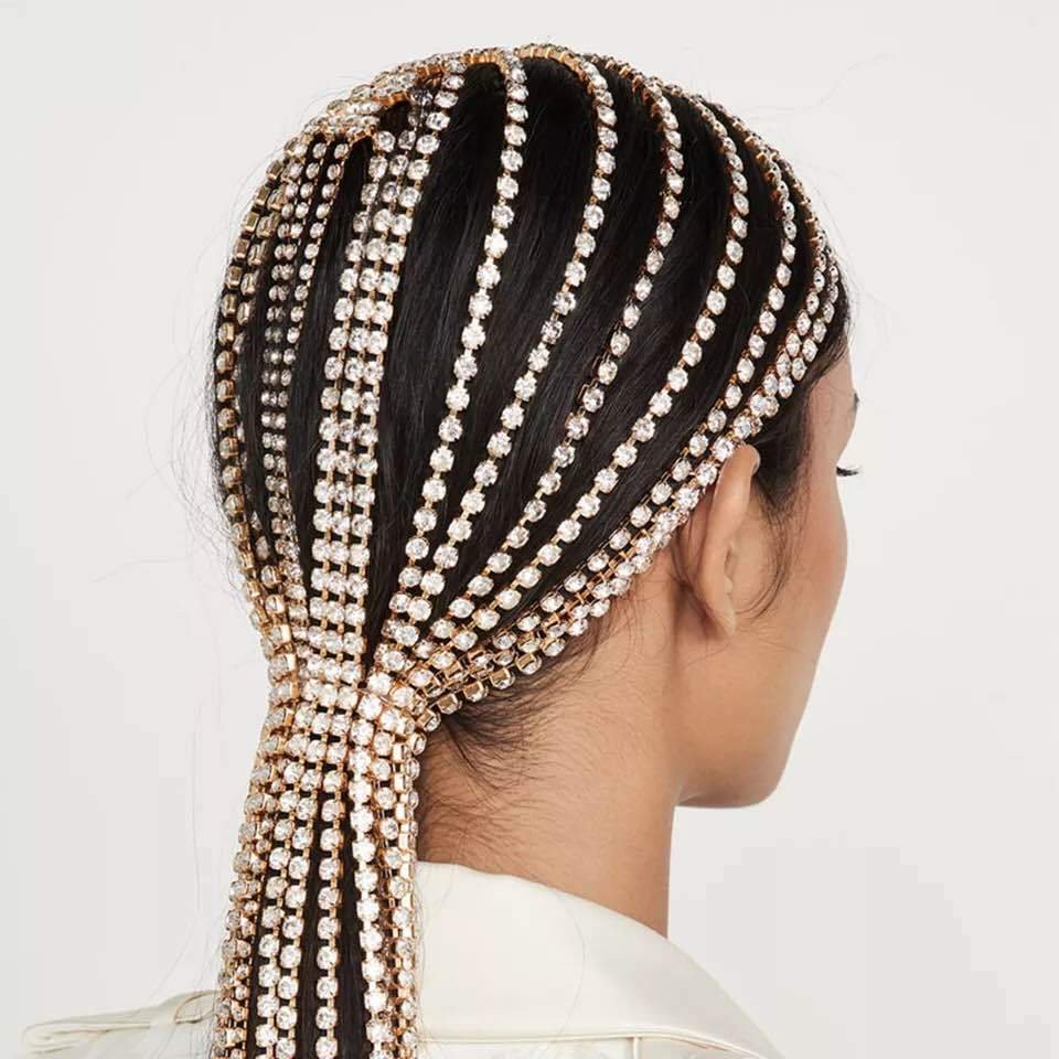 Rhinestone Long tassel Hair Chain-VESSFUL
