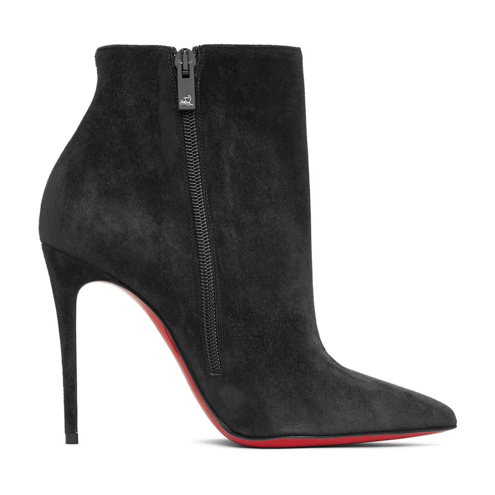 100mm Red Bottom Women's Closed Pointed Toe Stilettos Ankle Boots Suede-MERUMOTE