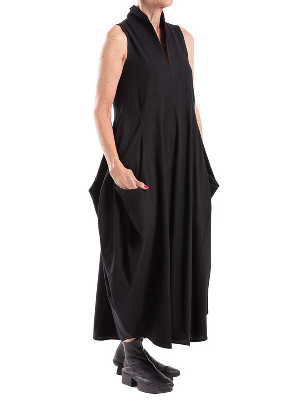 Loose Casual Stand Collar Pocket Maxi Dress