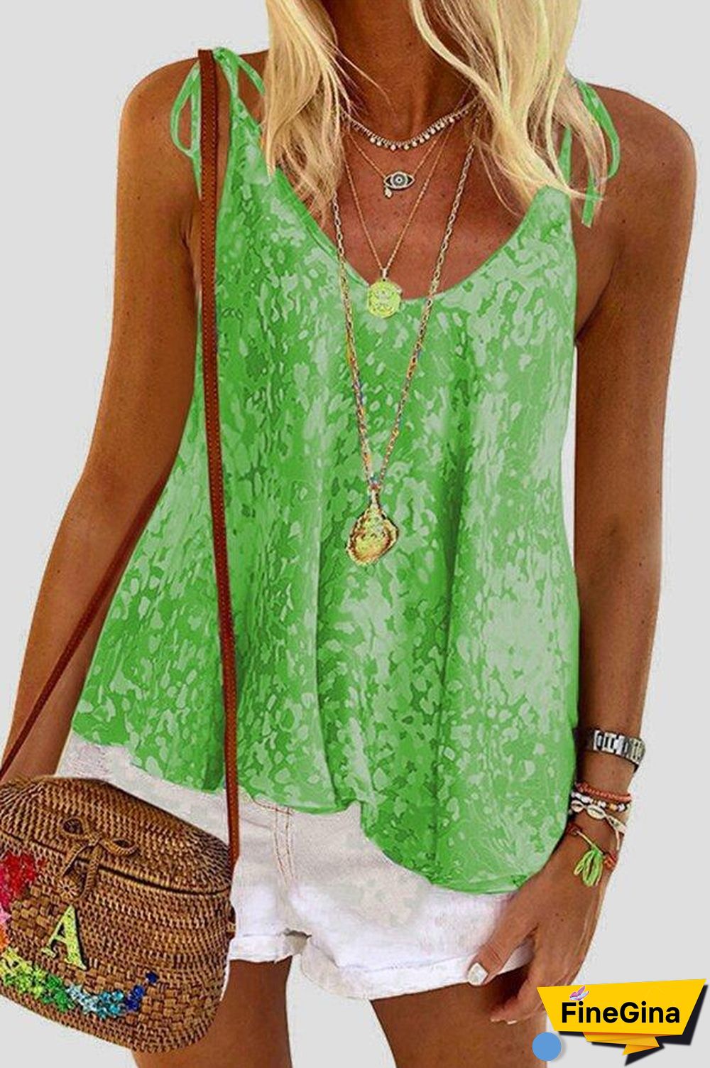 Lace Up Print Sleeveless Camisole