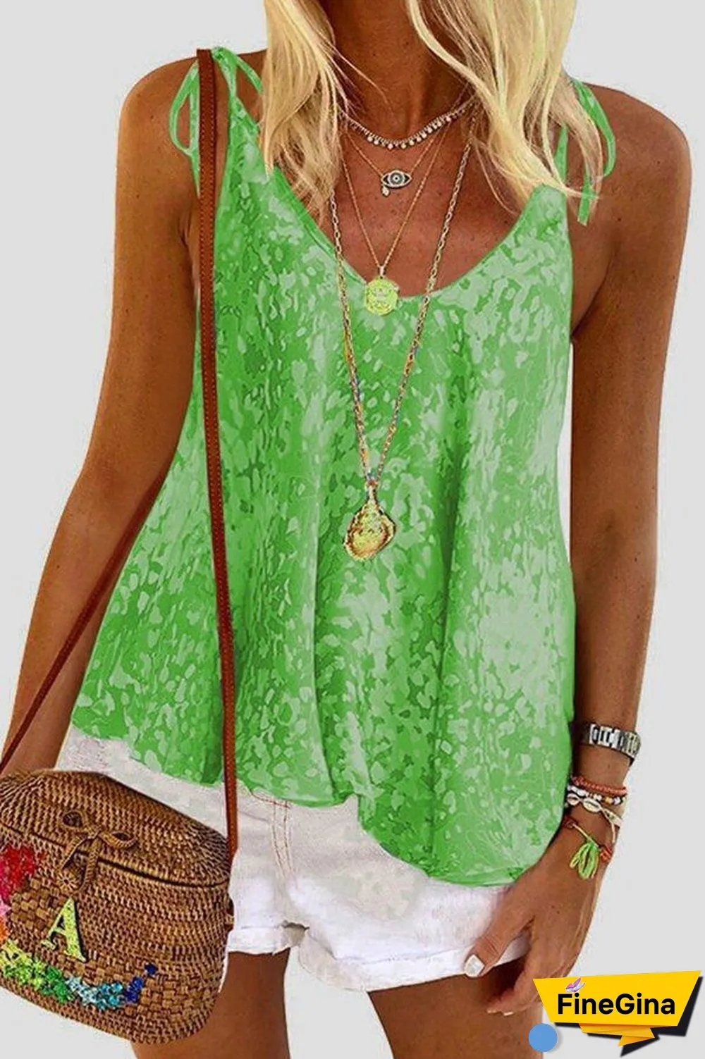 Lace Up Print Sleeveless Camisole