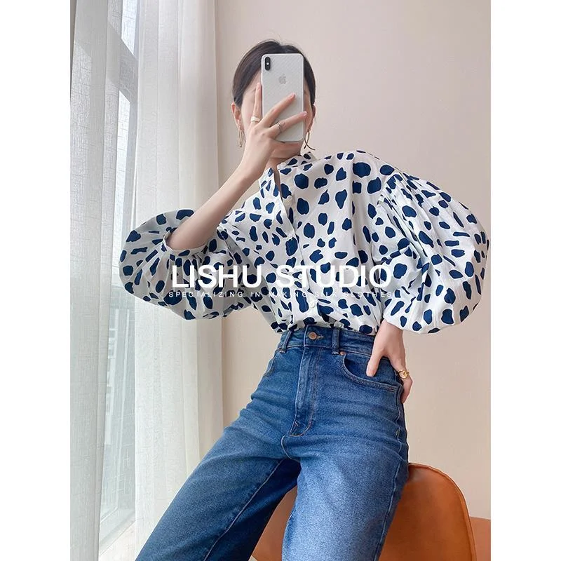 Women Shirt 2023 Spring and Summer New Style Ladies Splicing Three-quarter Sleeve Shirt Shirt