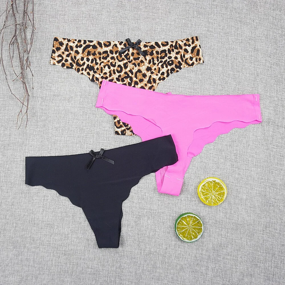 Billionm Plus Size Thong Femme Gstring Seamless Panties Sexy Pack Thongs Woman Low-rise Silk High Quality Panty Leopard S-4XL
