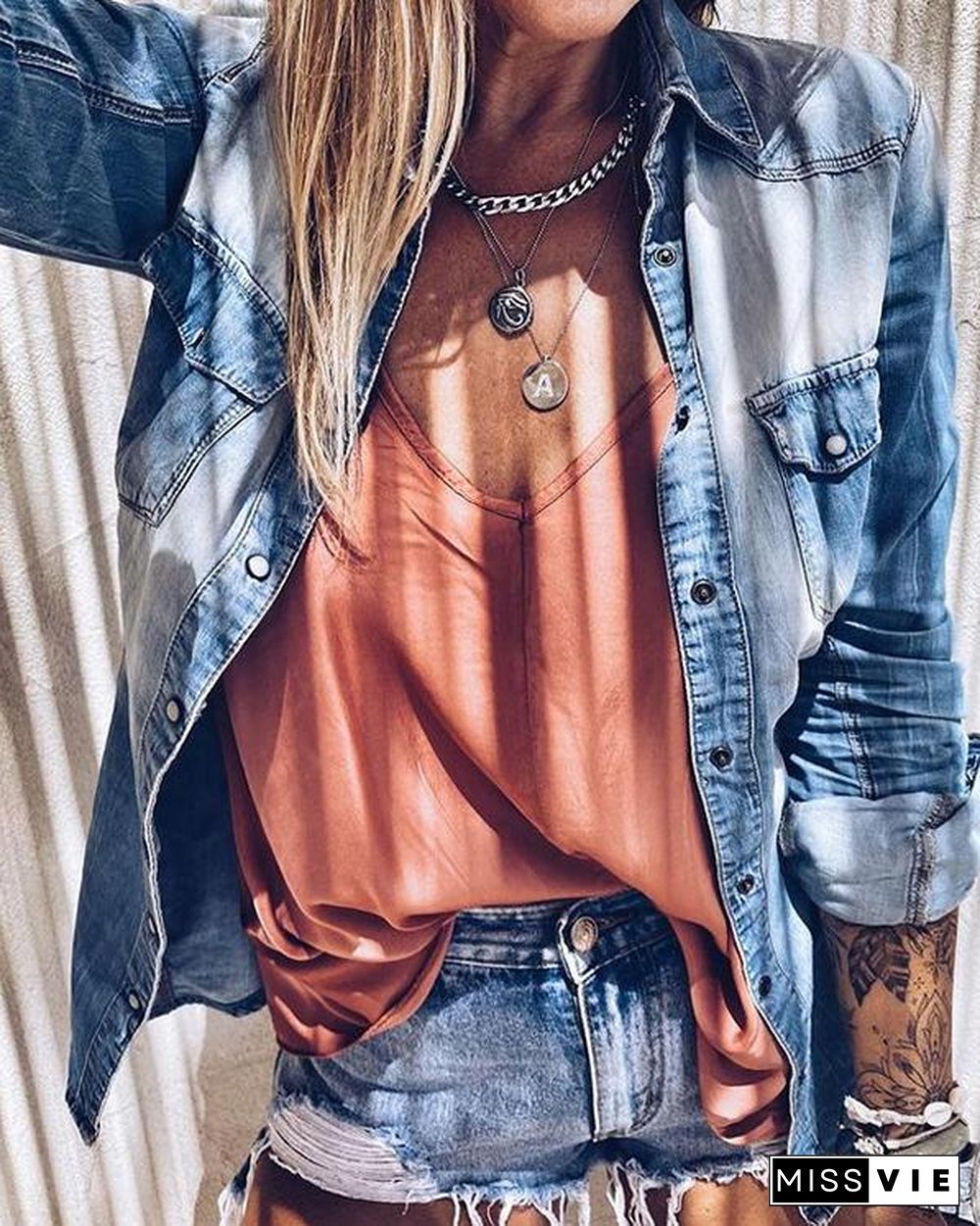 Retro Fade Ootd Denim Shirt