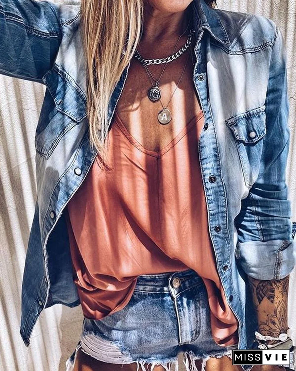 Retro Fade Ootd Denim Shirt