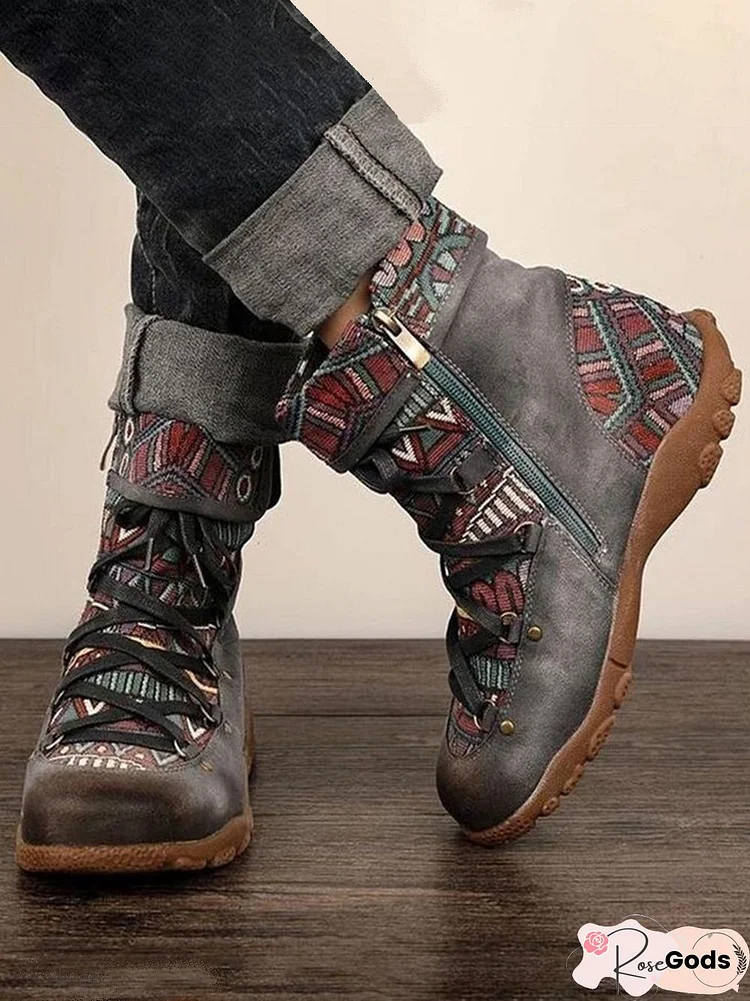 Ethnic Pattern Patchwork Outdoor Boots