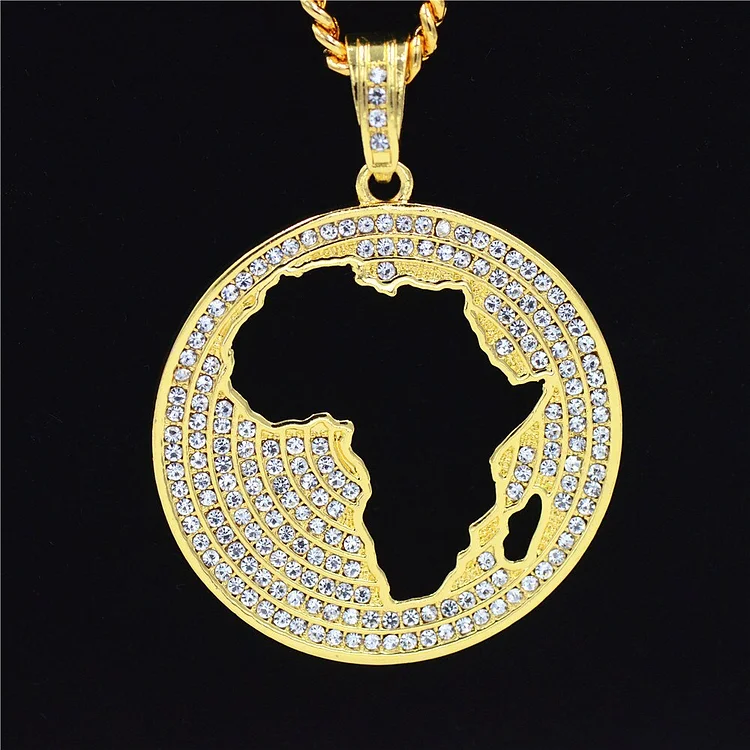 Iced Out African Map Rhinestone Pendant Necklace