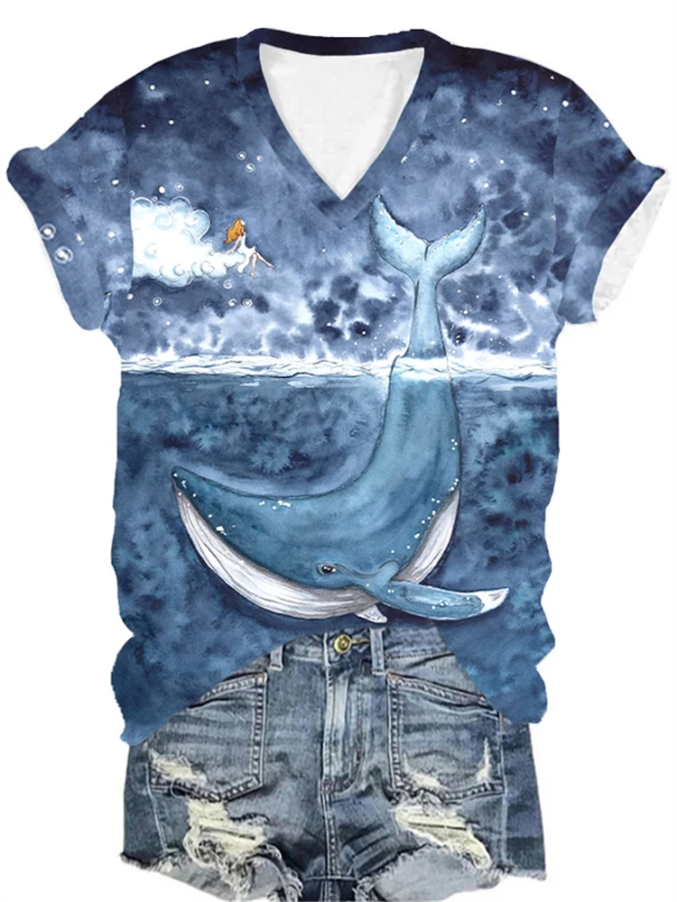 Women's Humpback Whale Printed Casual T-Shirt  artssus