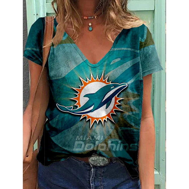 Miami Dolphins Lightweight Short Sleeve V-Neck T-Shirt