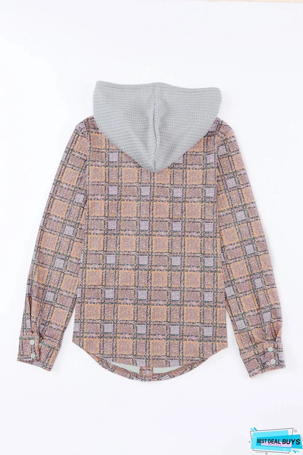 Purple Plaid Contrast Hooded Drawstring Shacket