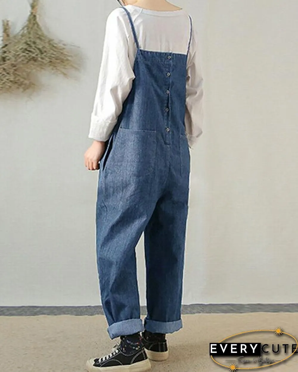 Women Sleeveless Wide Leg Cargo Pants Plain Casual Overalls Jumpsuit Romper