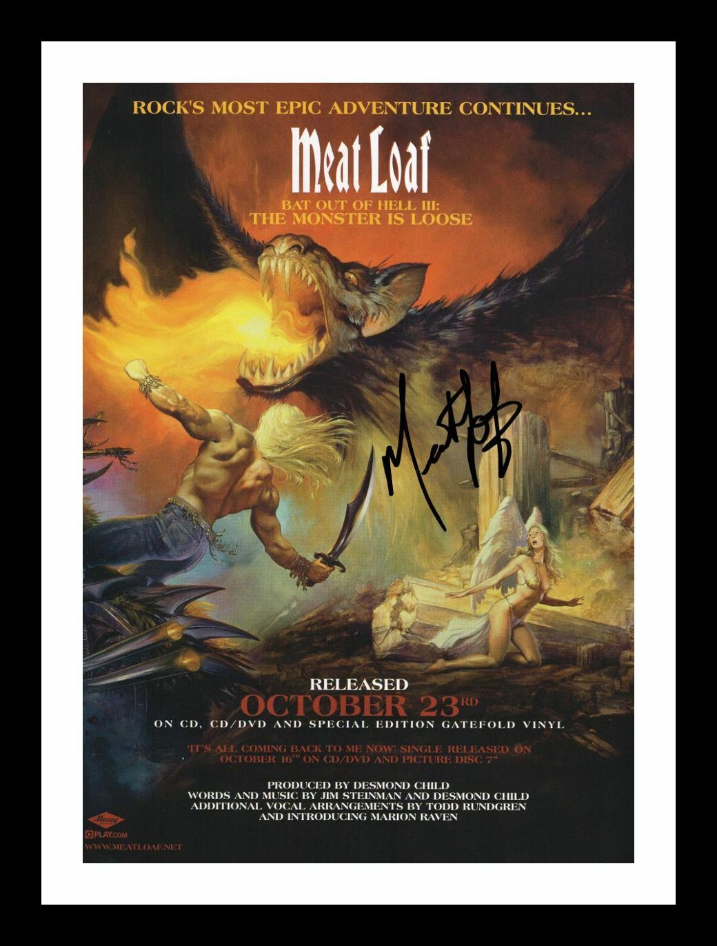 Meat Loaf Autograph Signed & Framed Photo Poster painting