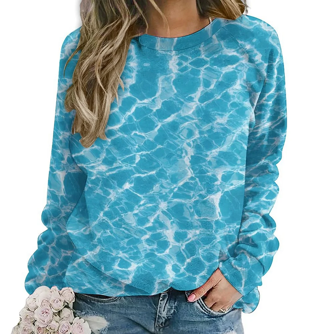 Printed Long Sleeve Casual Sweatshirt for  Women and Men Unisex Pattern Blue, Abstract, Wave