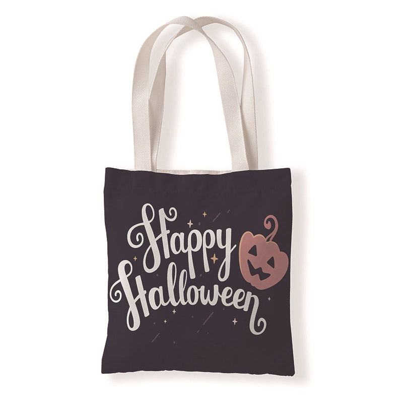 Halloween Women’s Medium Canvas Pumpkin Letter Elegant Streetwear Square Open Canvas Bag