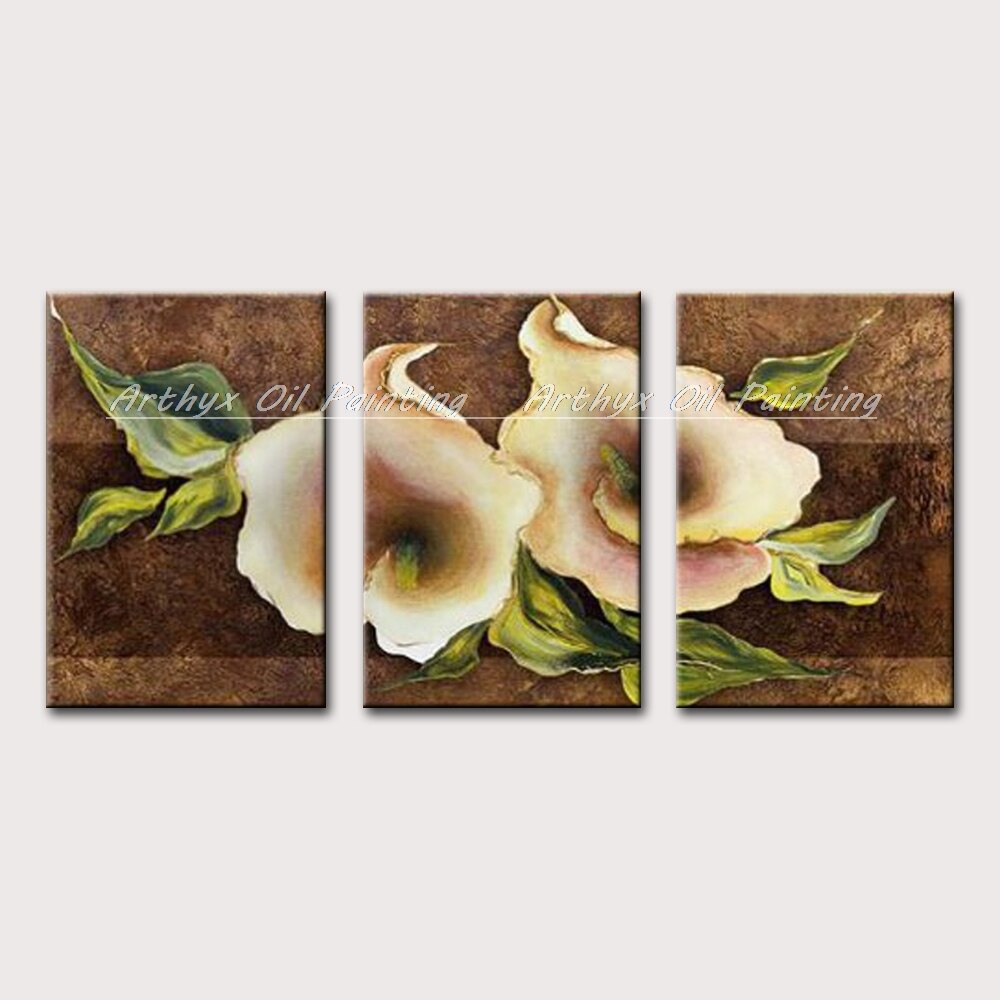 Arthyx 3 Pcs Handpainted Modern Decorative Art Flowers Oil Painting On Canvas Wall Pictures For Living Room Home Decor No Framed