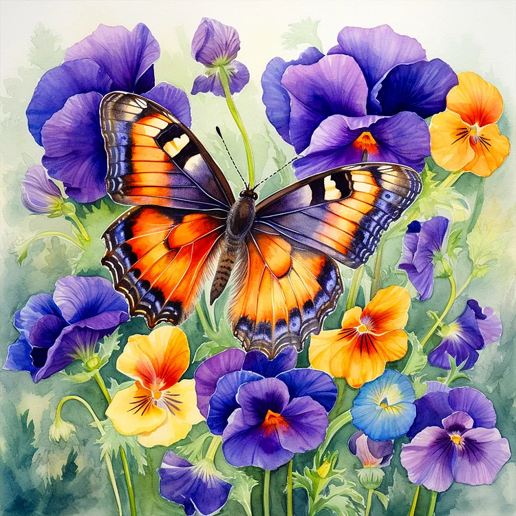 Pansies And Butterflies 40*40CM(Canvas) Full Round Drill Diamond Painting gbfke