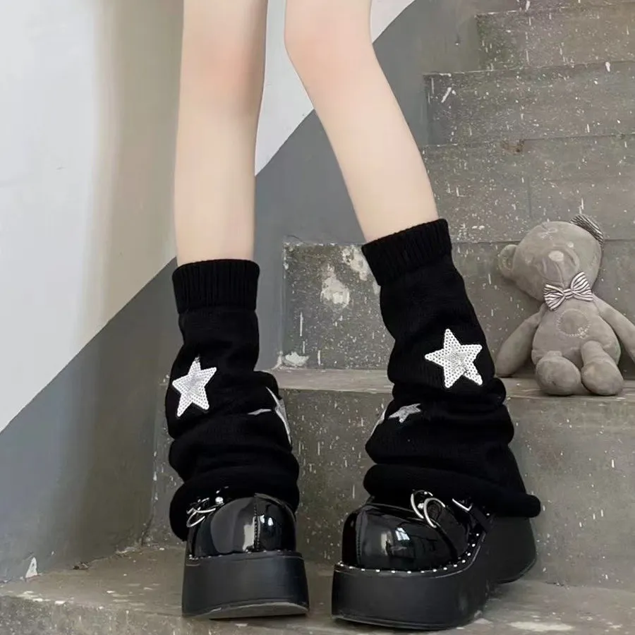 Churchf Churchf Y2k Subculture Jk Socks Female Black Long Leg Socks Knit Socks Set Star Leg Set Hot Girl Heap Pile Tide