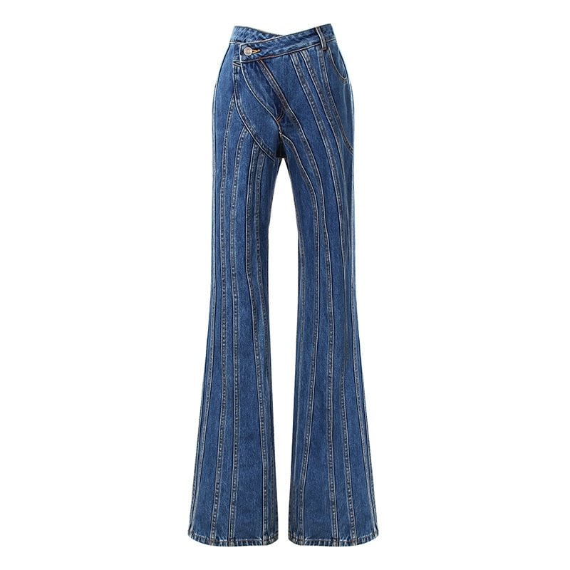 [EAM] Asymmetrical Spliced Oblique Waist Placket Trousers New Loose Fit Pants Women Fashion Tide Spring Autumn 2021 1DD2264