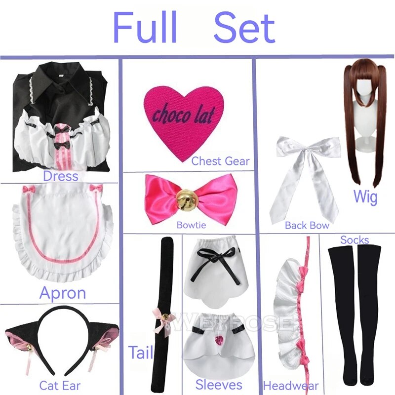 [Wetrose] In Stock Nekopara Chocola Vanilla Cosplay Costume Shokora Banira Maid Catgirl Wig Full Set