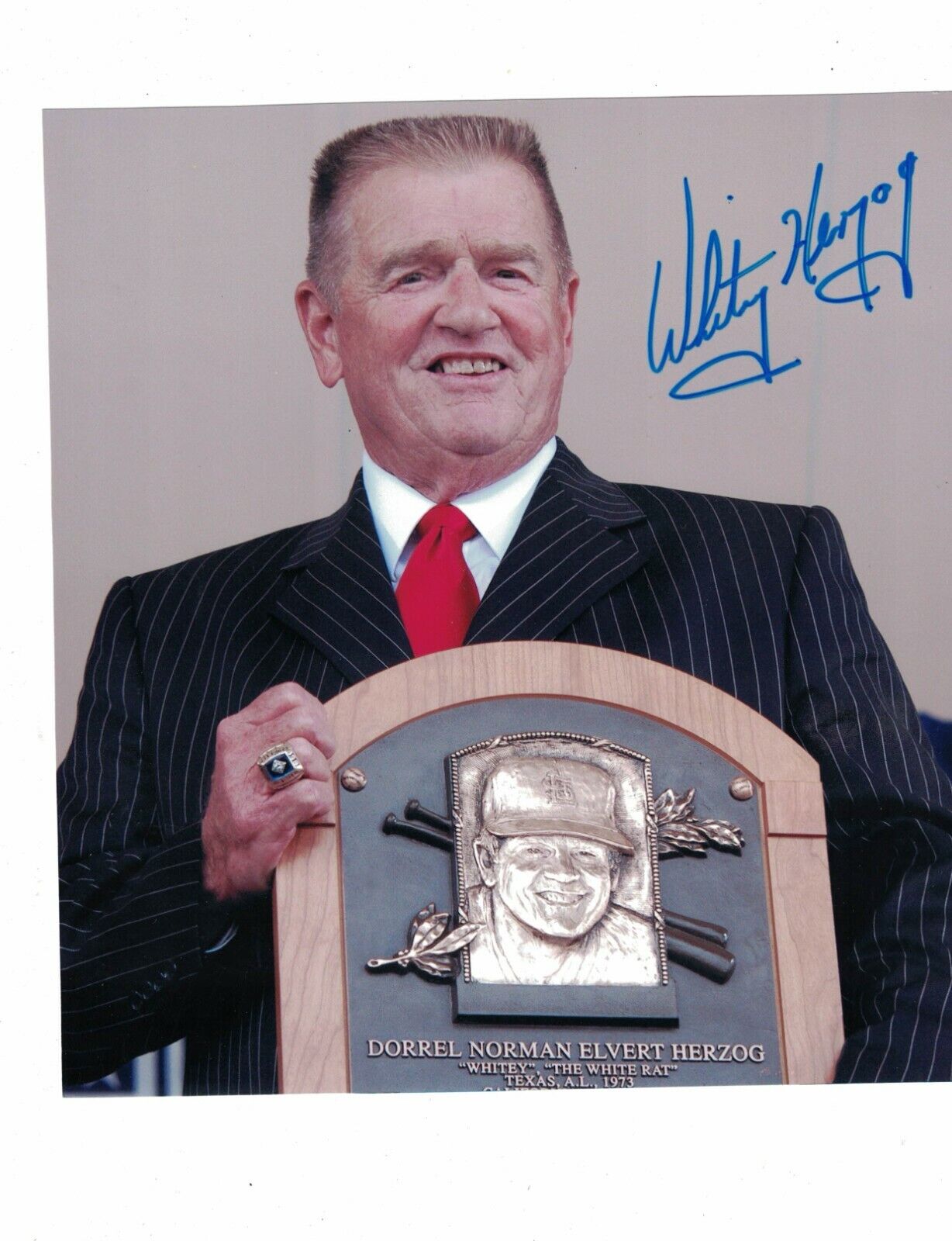 Whitey Herzog Cardinals HOF Induction Signed 8x9 1/2