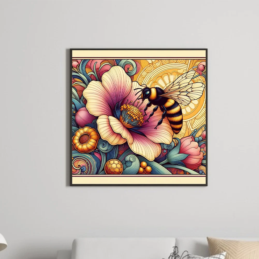 Diamond Painting - Full Round Drill - Flowers Honey Bees(Canvas|30*30cm)