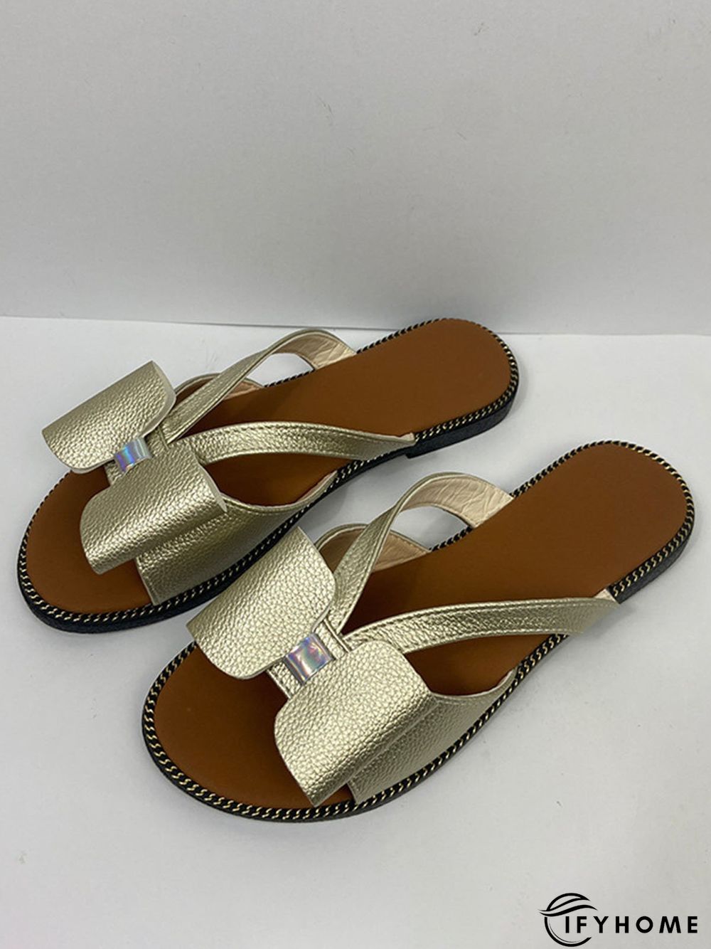 Contrast Paneled Bow Flat Slippers | IFYHOME