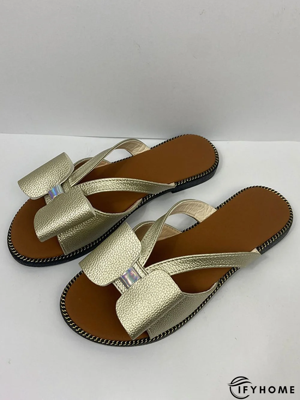 Contrast Paneled Bow Flat Slippers | IFYHOME