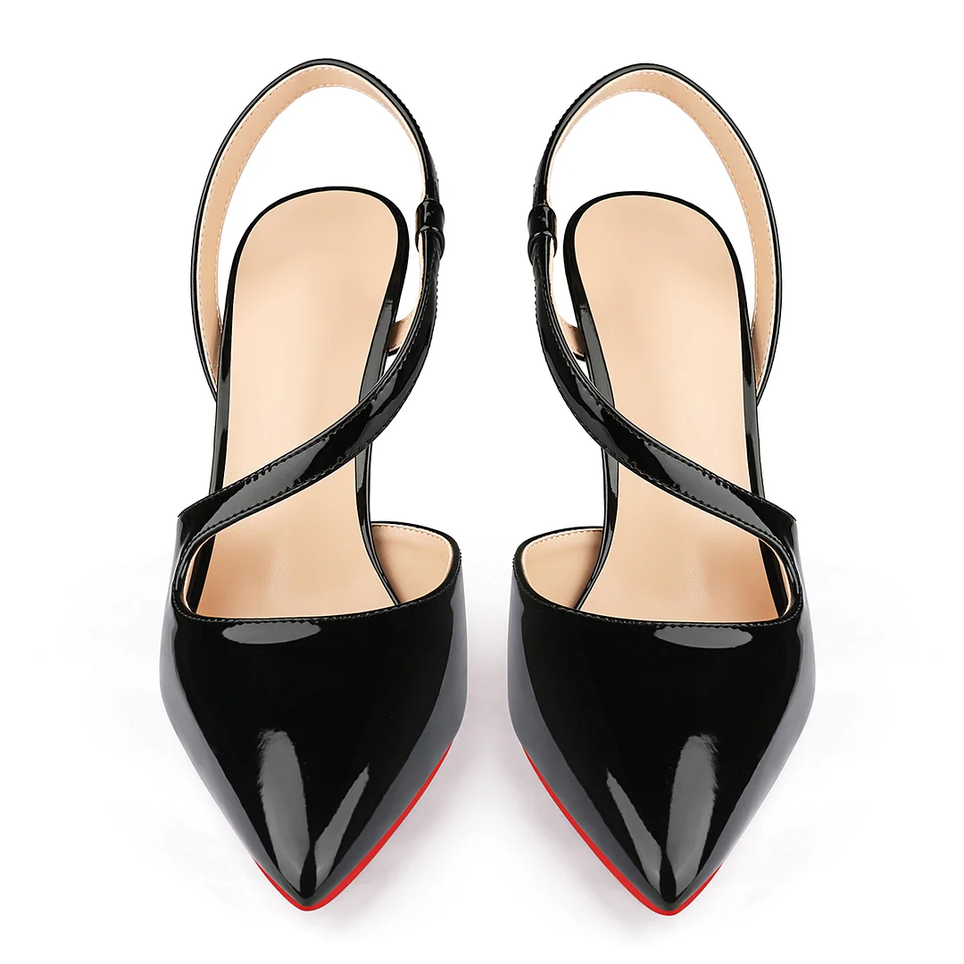 100mm Wavy Straps Slingback Pumps Sandals Pointed Toe Pumps Red Bottoms Shoes-MERUMOTE