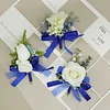 10PCS Wedding Bridal Groom Catering Business Ceremony Guests Blue White Corsage Boutonniere Wrist Bouquets Artificial Flower