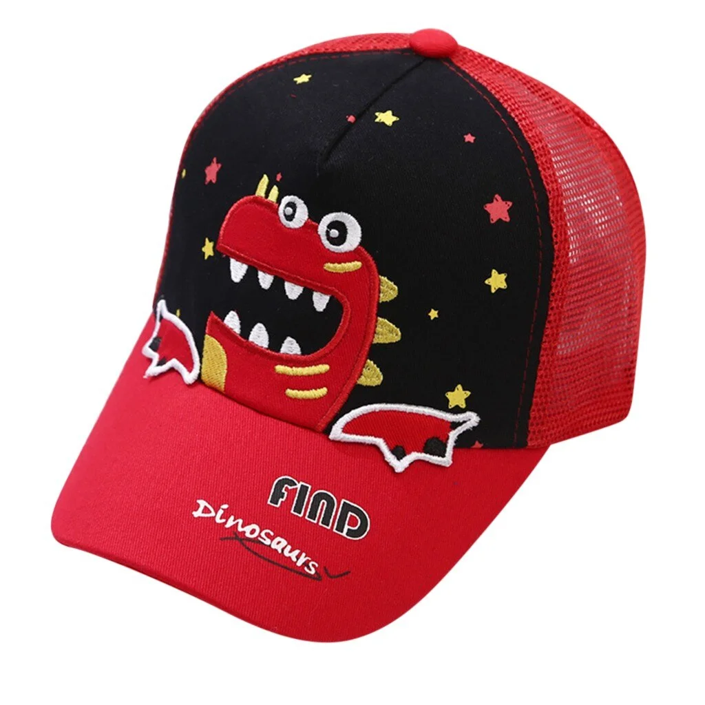 Children's Dinosaur Embroidered Cap Fashion Anime Baseball Cap Peaked Hat Baby Boys Girls Adjustable Baseball Caps Mesh Hats