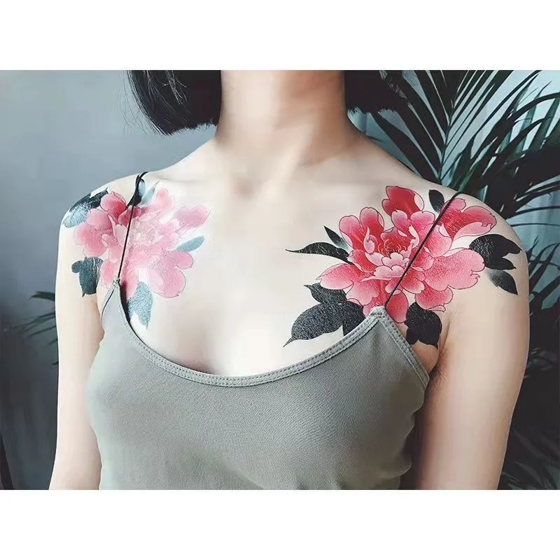 Dark Flower Temporary Tattoo Female Waterproof Sexy Gothic Clavicle Water Transfer Art Fake Tattoos Arm Chest Tattoo Stickers
