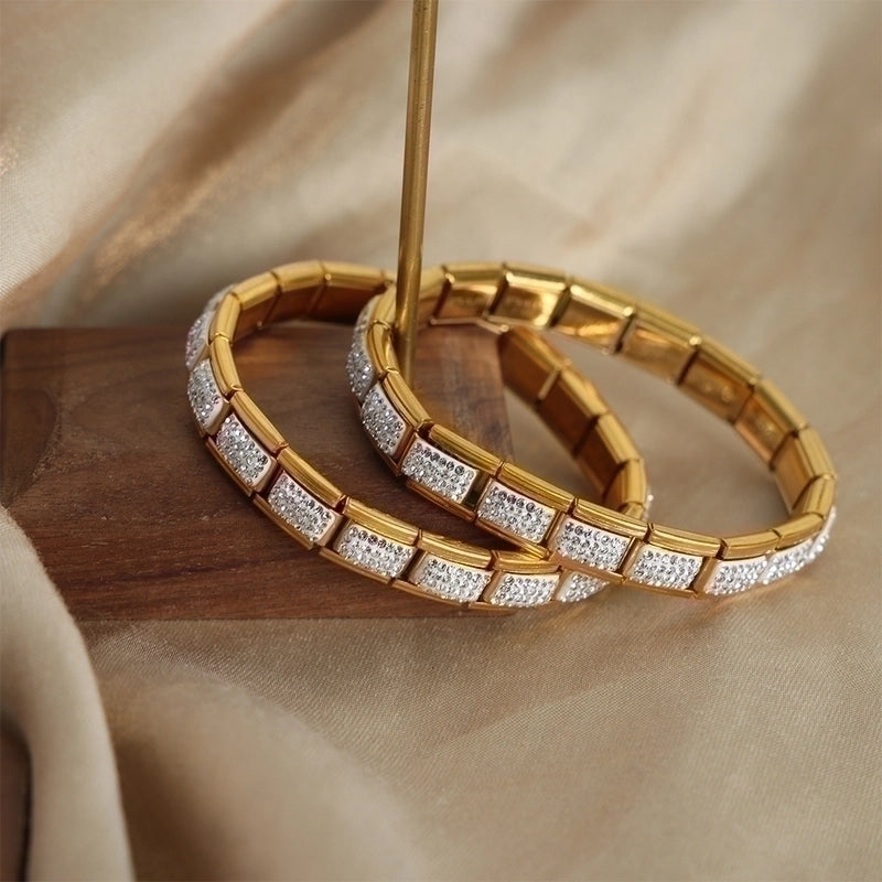 Casual Elegant Minimalist Square Titanium Steel 18K Gold Plated Artificial Diamond Bracelets In Bulk