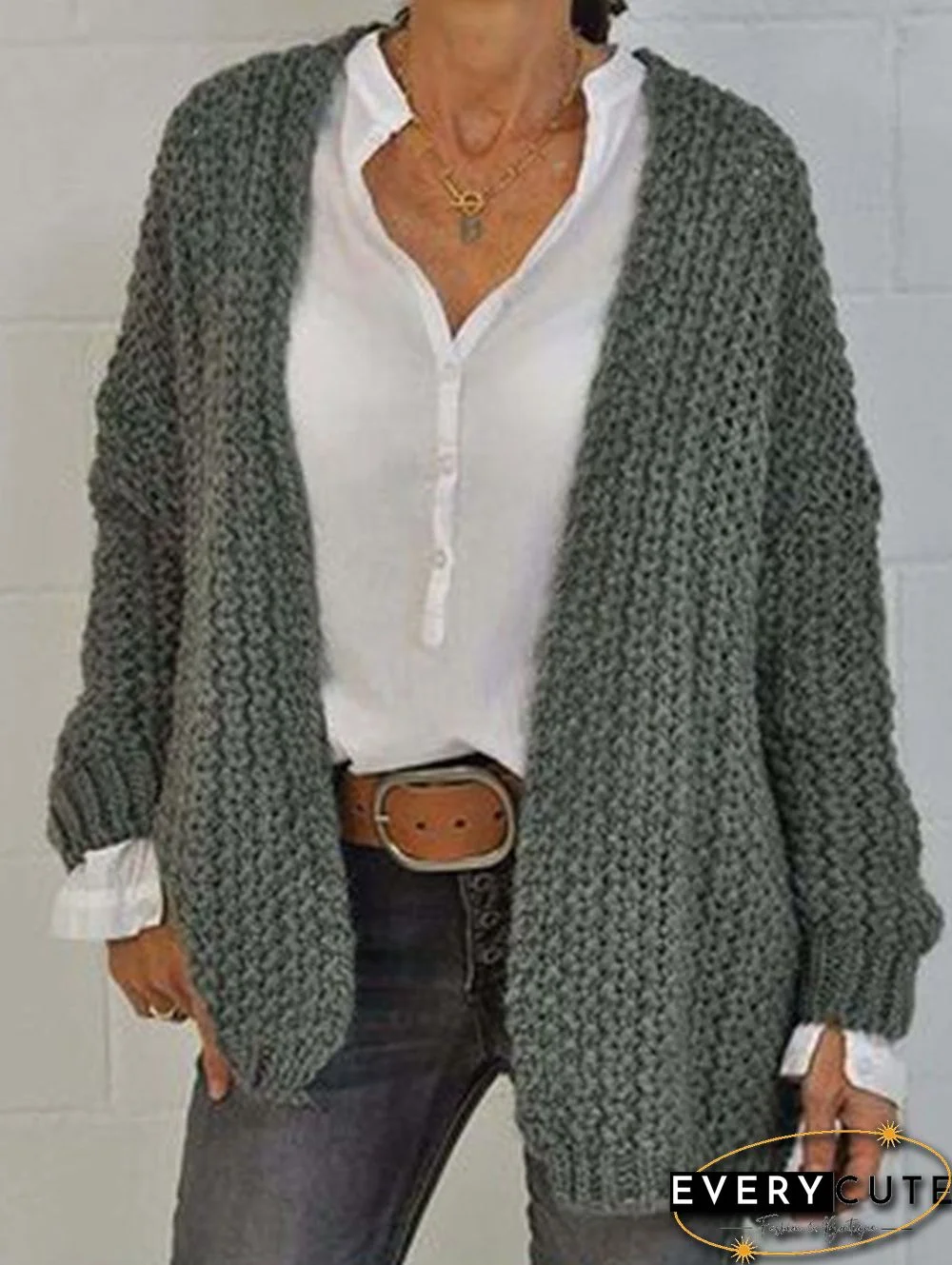 Long Sleeve V Neck Plain Sweater coat