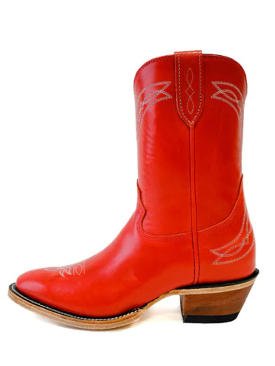 Classic Red Vegan Leather Cowgirl Heeled Ankle Boots
