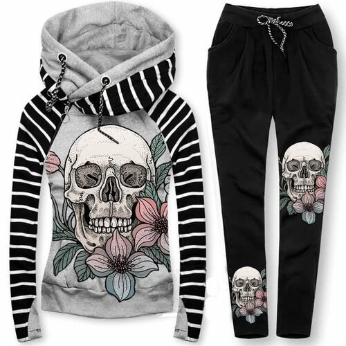 Striped Print Punk Casual Jacket Pants Suit