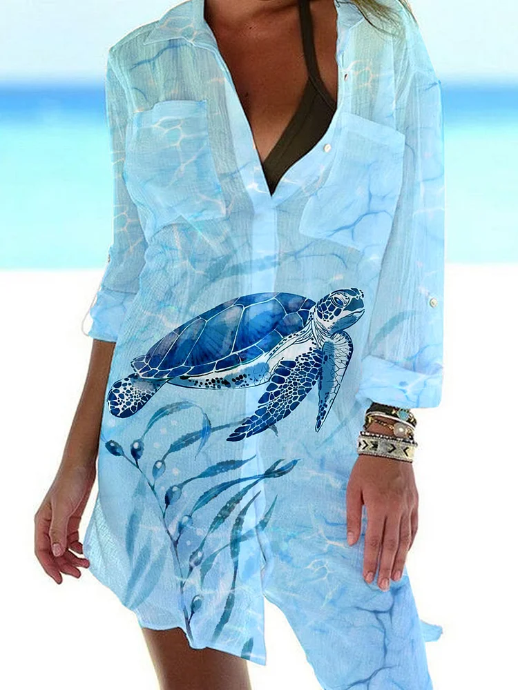 Women'S Elegant Turtle Pattern Casual Dress Shift Dress Mini Dress