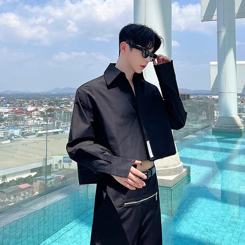 Dawfashion Techwear Streetwear-Korean Casual Short Hem Versatile Long Sleeved Shirt-Streetfashion-Darkwear-Techwear