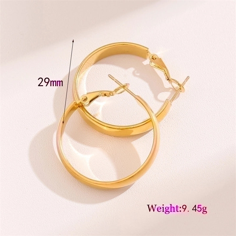 2 Pieces Retro Minimalist Round Waves Plating 201 Stainless Steel 18K Gold Plated Hoop Earrings